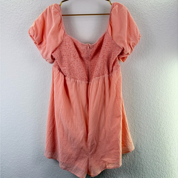 Chic Soul Peach Puff Sleeve Smocked Back Gauzy Gauze Romper 2X - Picture 4 of 8